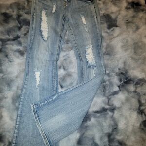 Vanilla Star Light Blue Distressed Flare Jeans